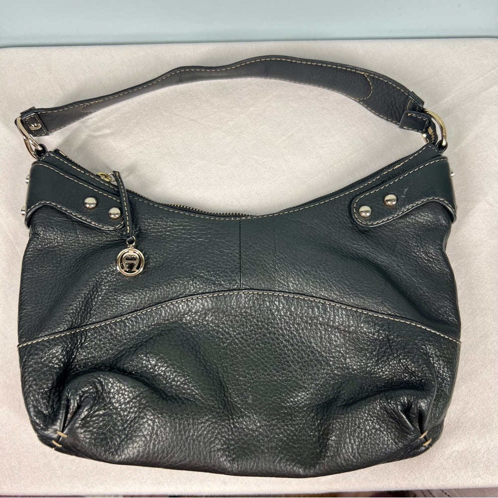 Etienne Aigner Black Pebbled Leather Shoulder Bag Hobo Soft EUC 11525